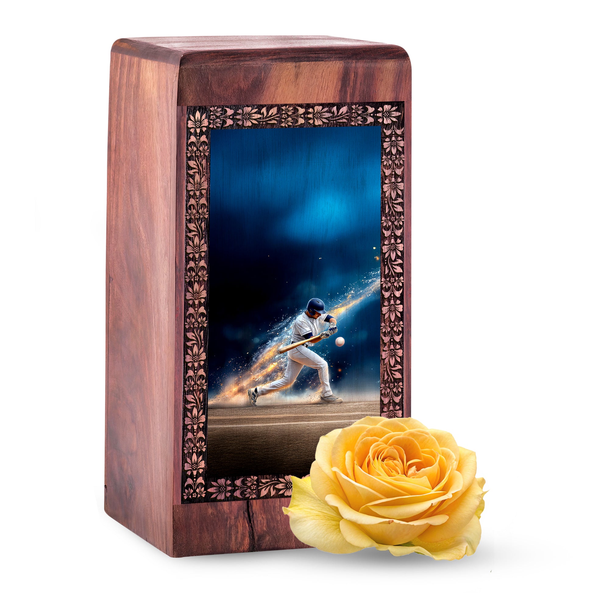 Baseball Swing Cremation Urn – Decorative Memorial Wooden Box For Ashes