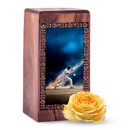 Baseball Swing Cremation Urn – Decorative Memorial Wooden Box For Ashes