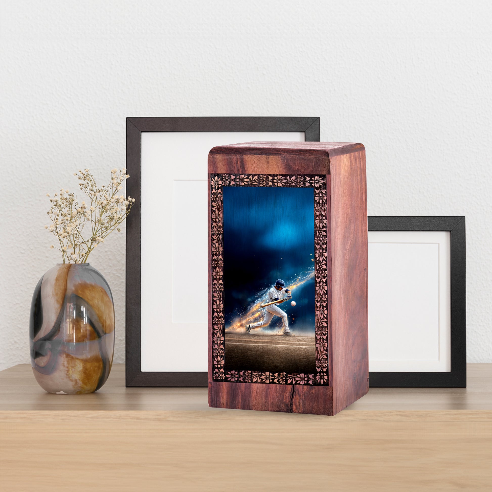 Baseball Swing Cremation Urn – Decorative Memorial Wooden Box For Ashes