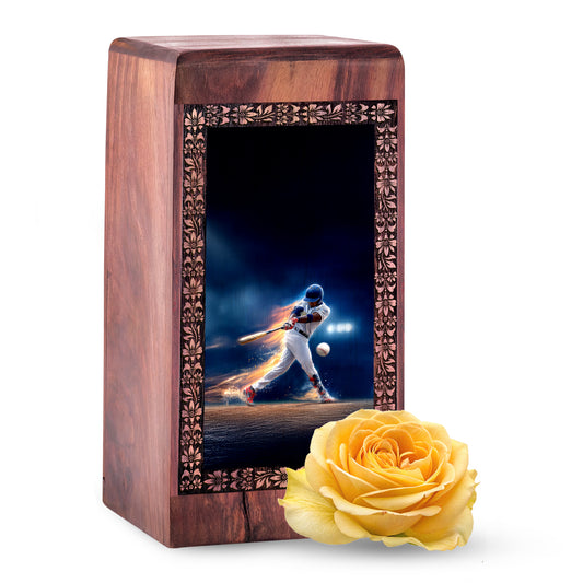Dynamic Baseball Swing Funeral Urn – Wood Cremation Urn For Burial