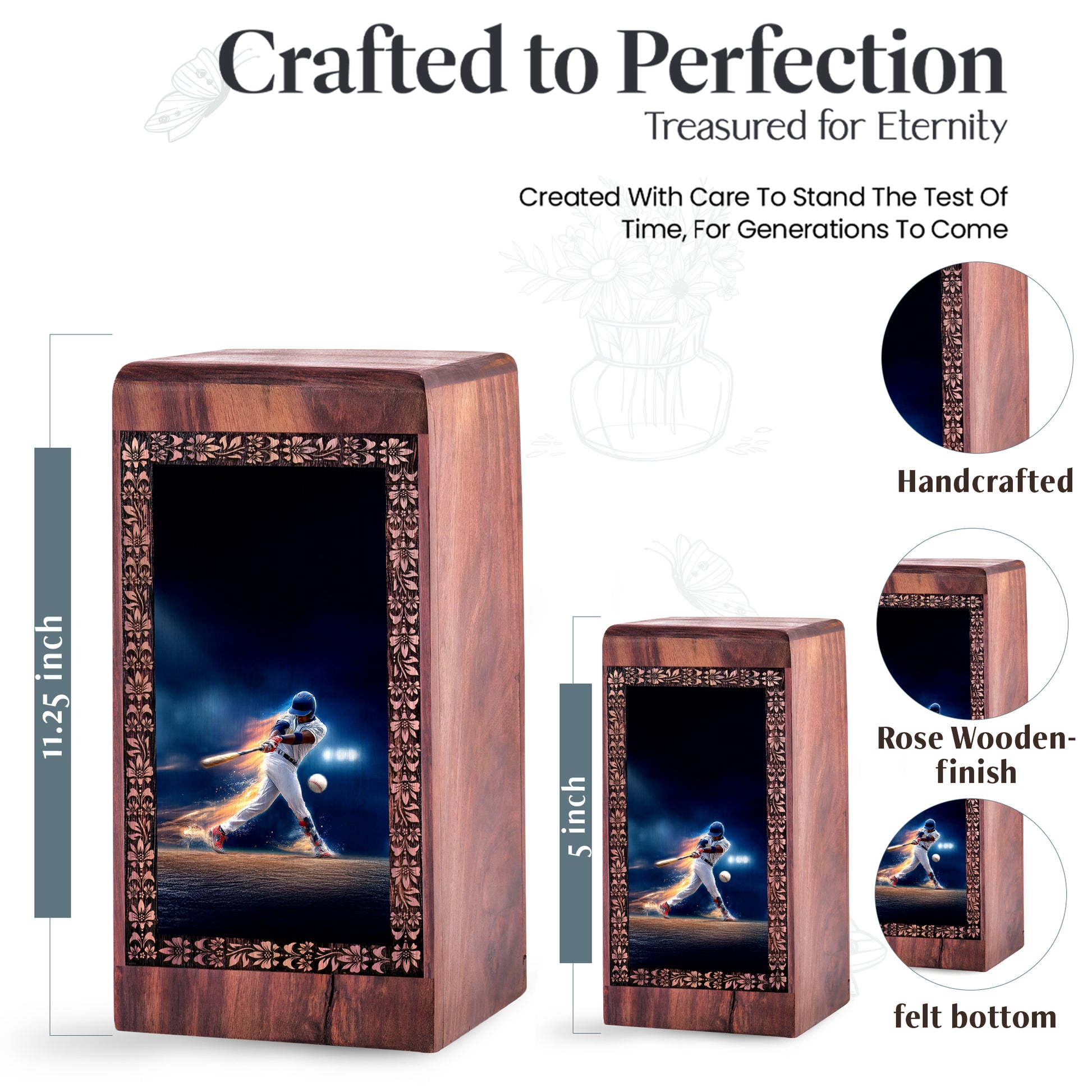 Dynamic Baseball Swing Funeral Urn – Wood Cremation Urn For Burial