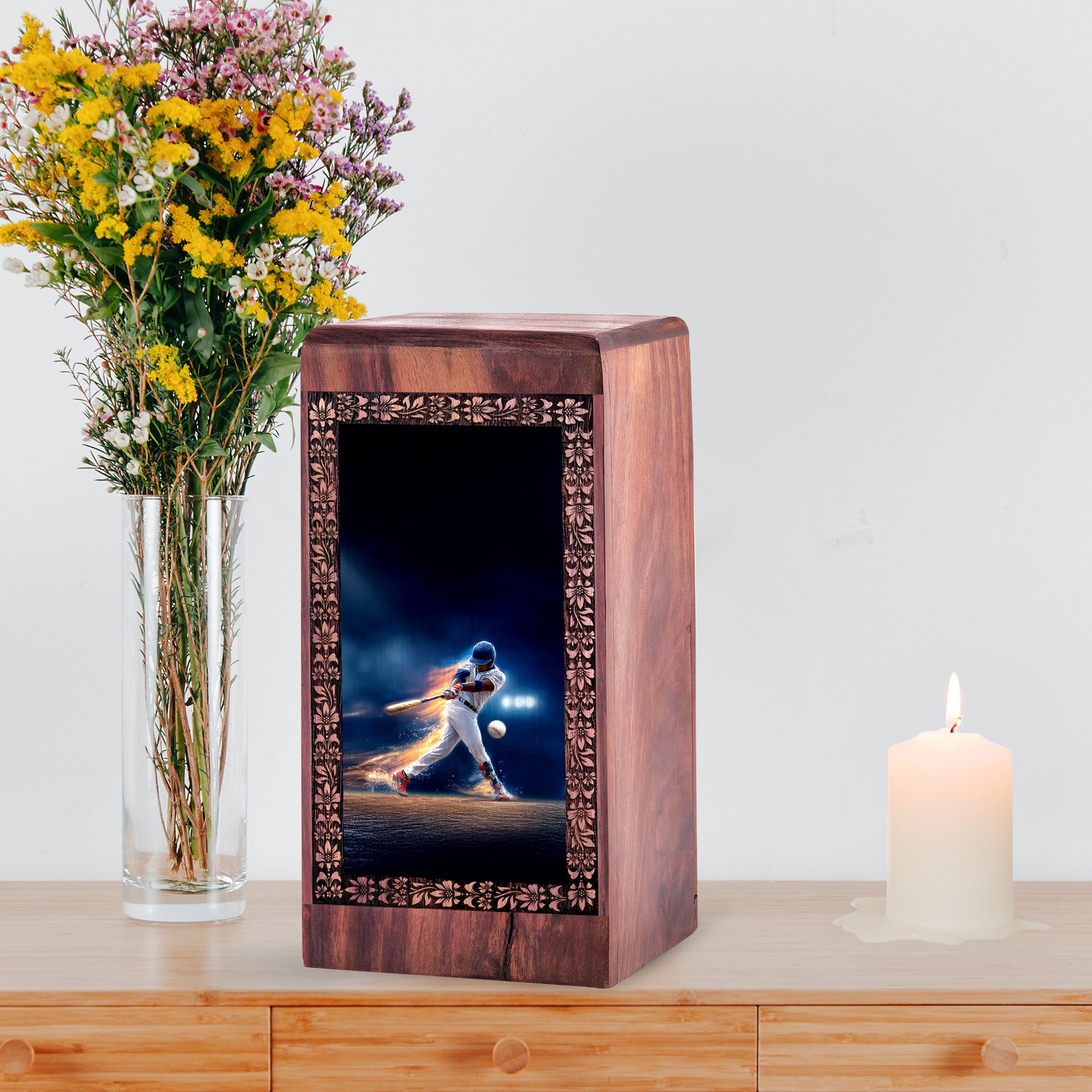 Dynamic Baseball Swing Funeral Urn – Wood Cremation Urn For Burial