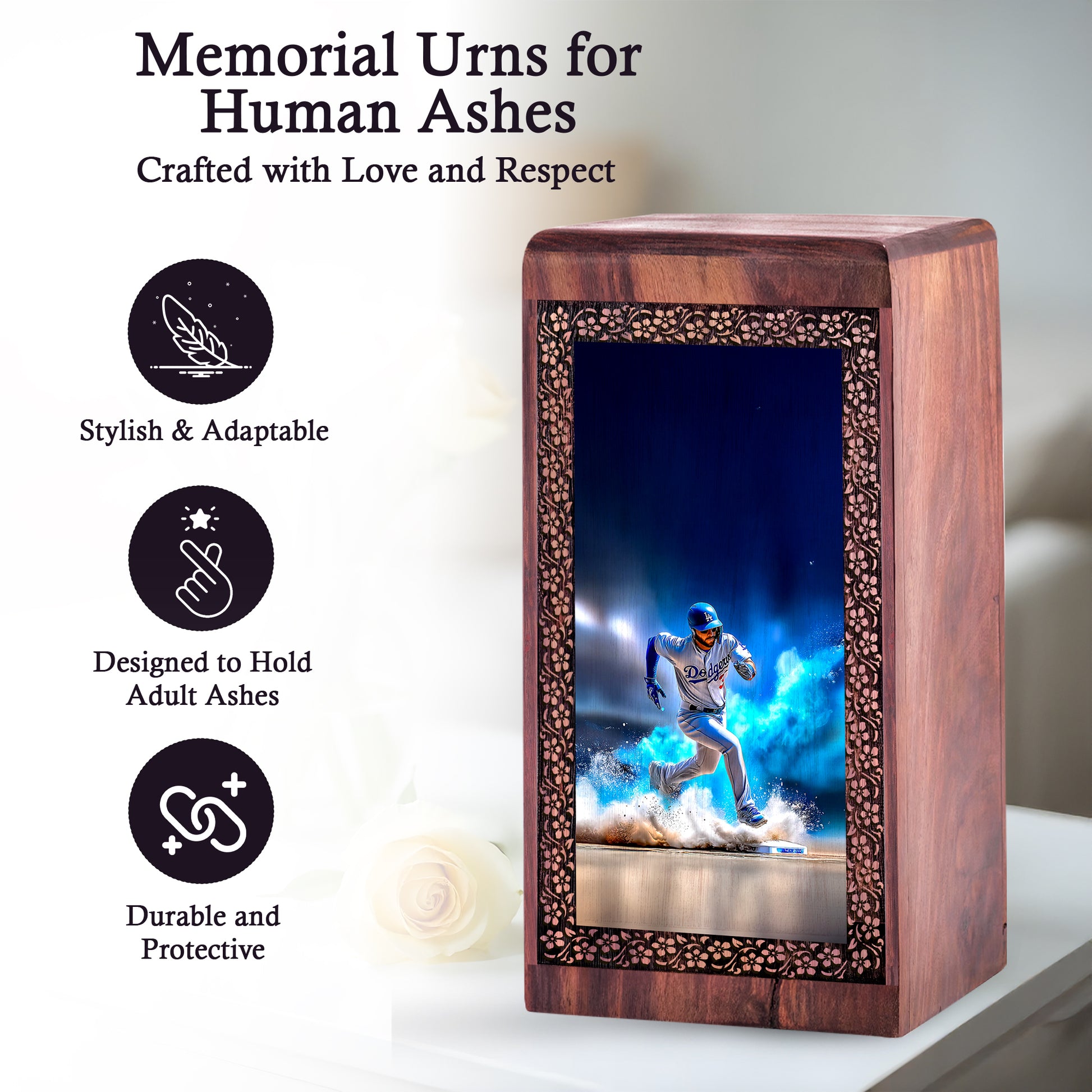 Athletic Baseball Tribute Keepsake Urn – Handmade Wooden Keepshake For Adult Male