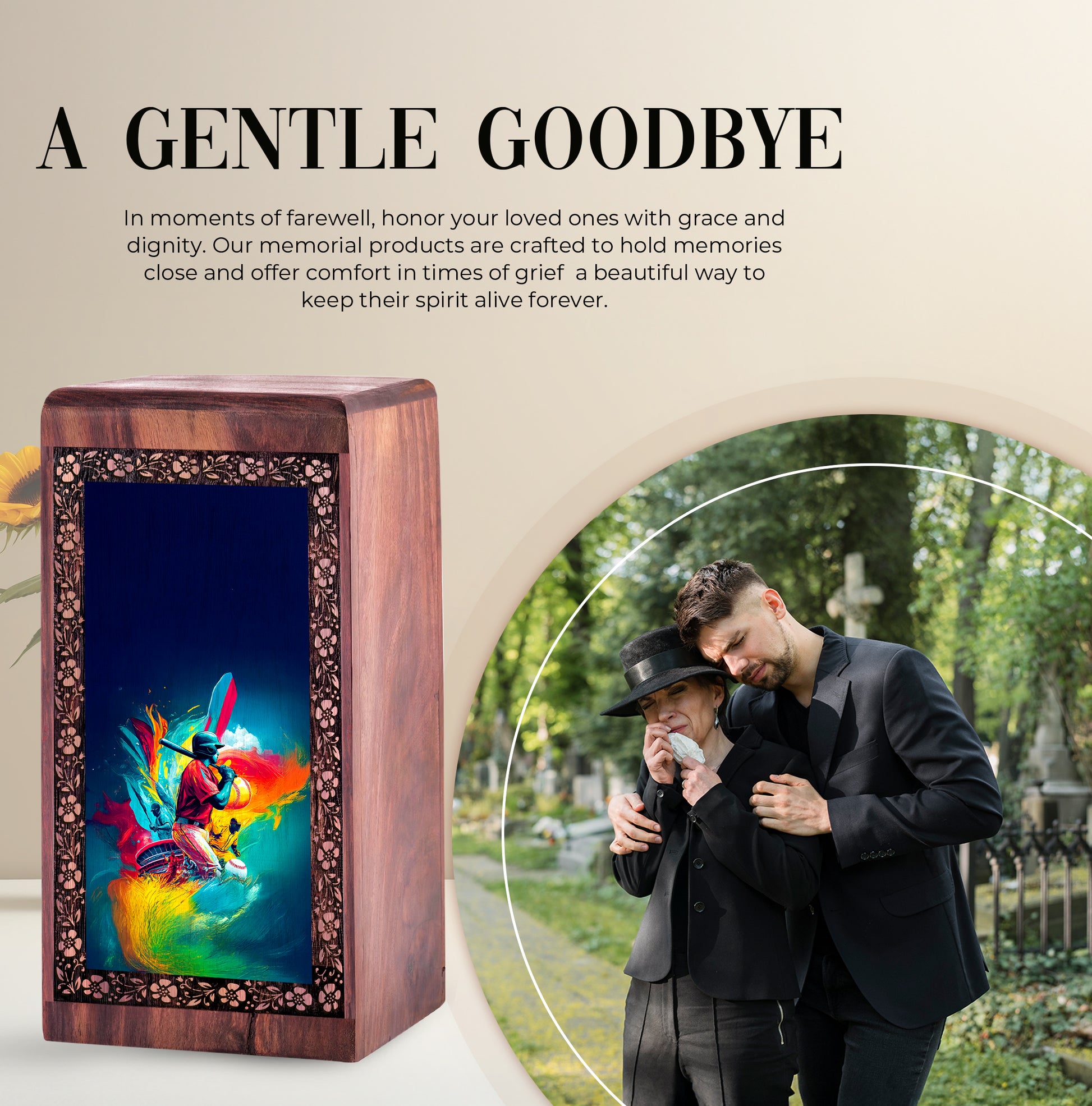 Artistic Baseball Memorial Funeral Urn – Wooden Keepshake Urn For Adult Female