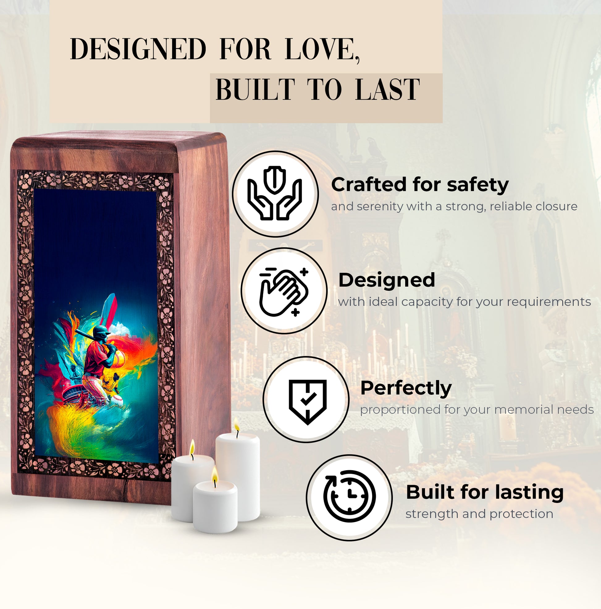 Artistic Baseball Memorial Funeral Urn – Wooden Keepshake Urn For Adult Female