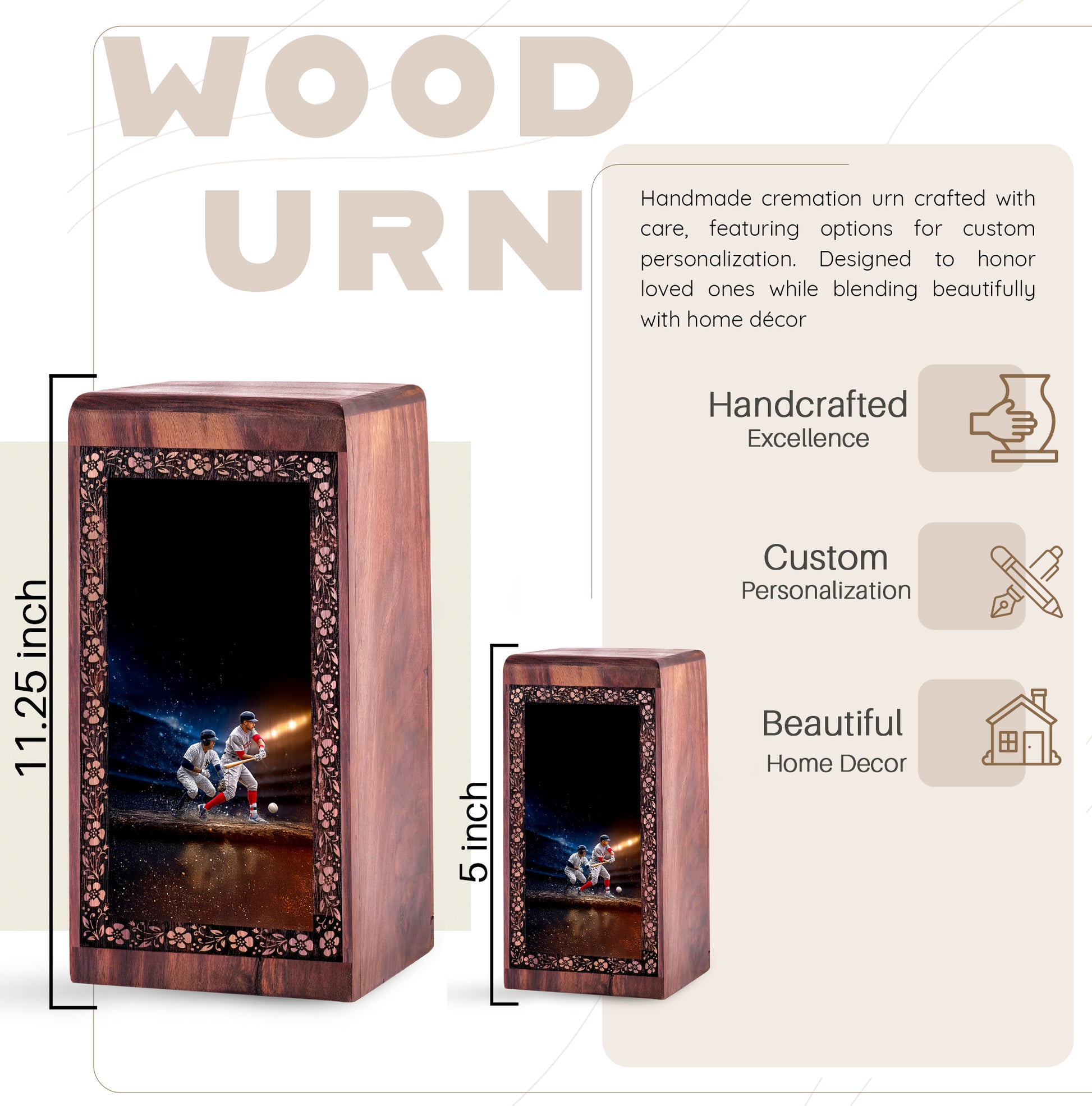 Baseball Team Wooden Urn For Ashes – Cremation Urn For Human Ashes Adults