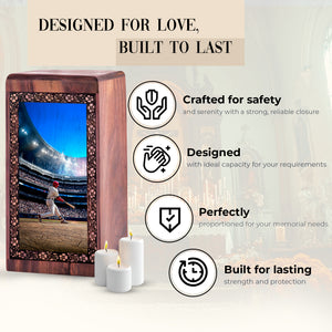 Baseball Glory Theme Cremation Urn – Personalized Wooden Memorial Urn For Ashes
