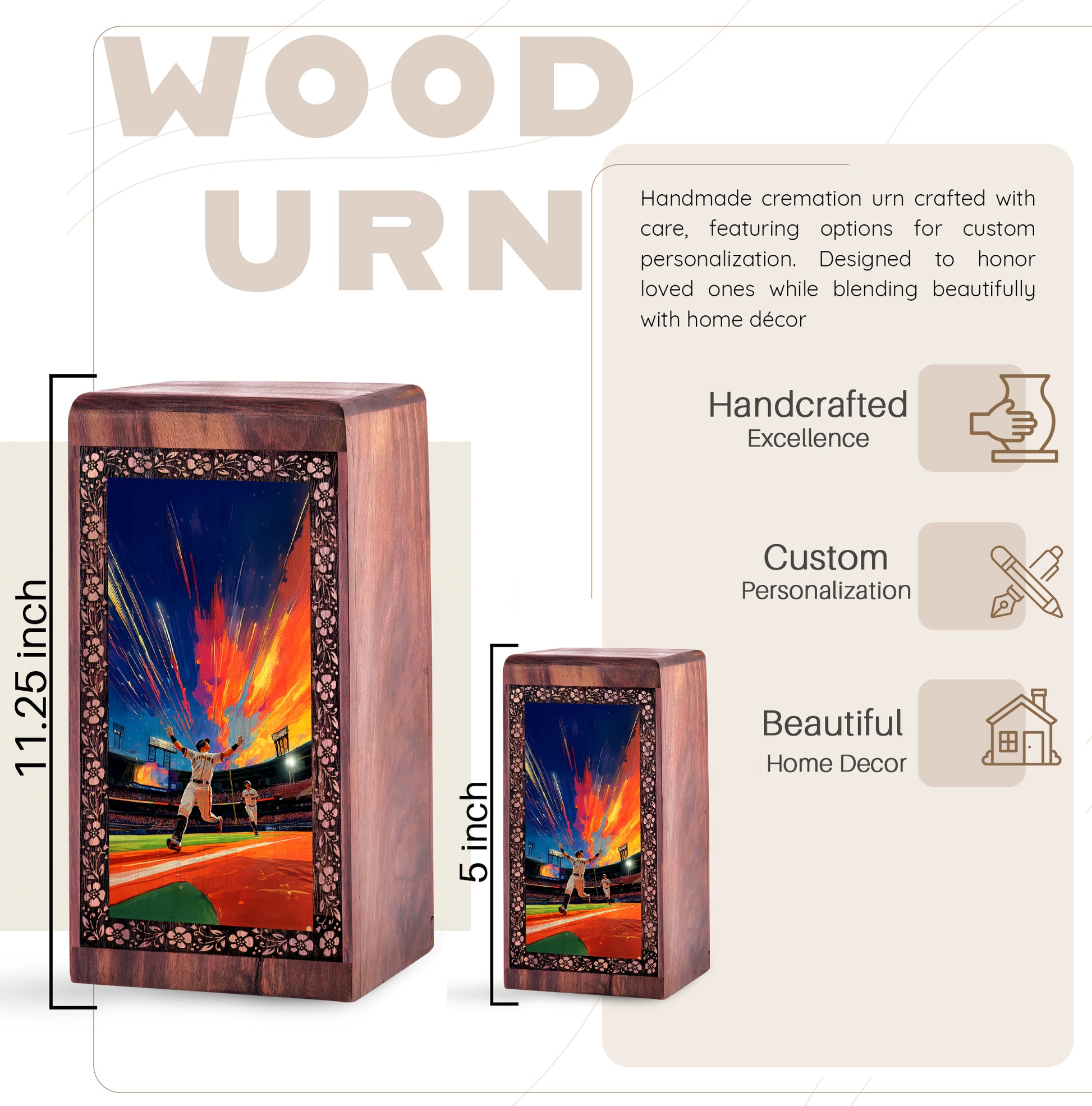 Baseball Celebration Keepsake Urn – Memorial Urn For Adult Human Ashes