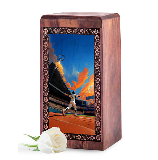 Athletic Triumph Baseball Wooden Urn – Decorative Wooden Memorial Box For Mom & Dad