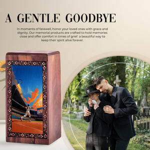 Athletic Triumph Baseball Wooden Urn – Decorative Wooden Memorial Box For Mom & Dad