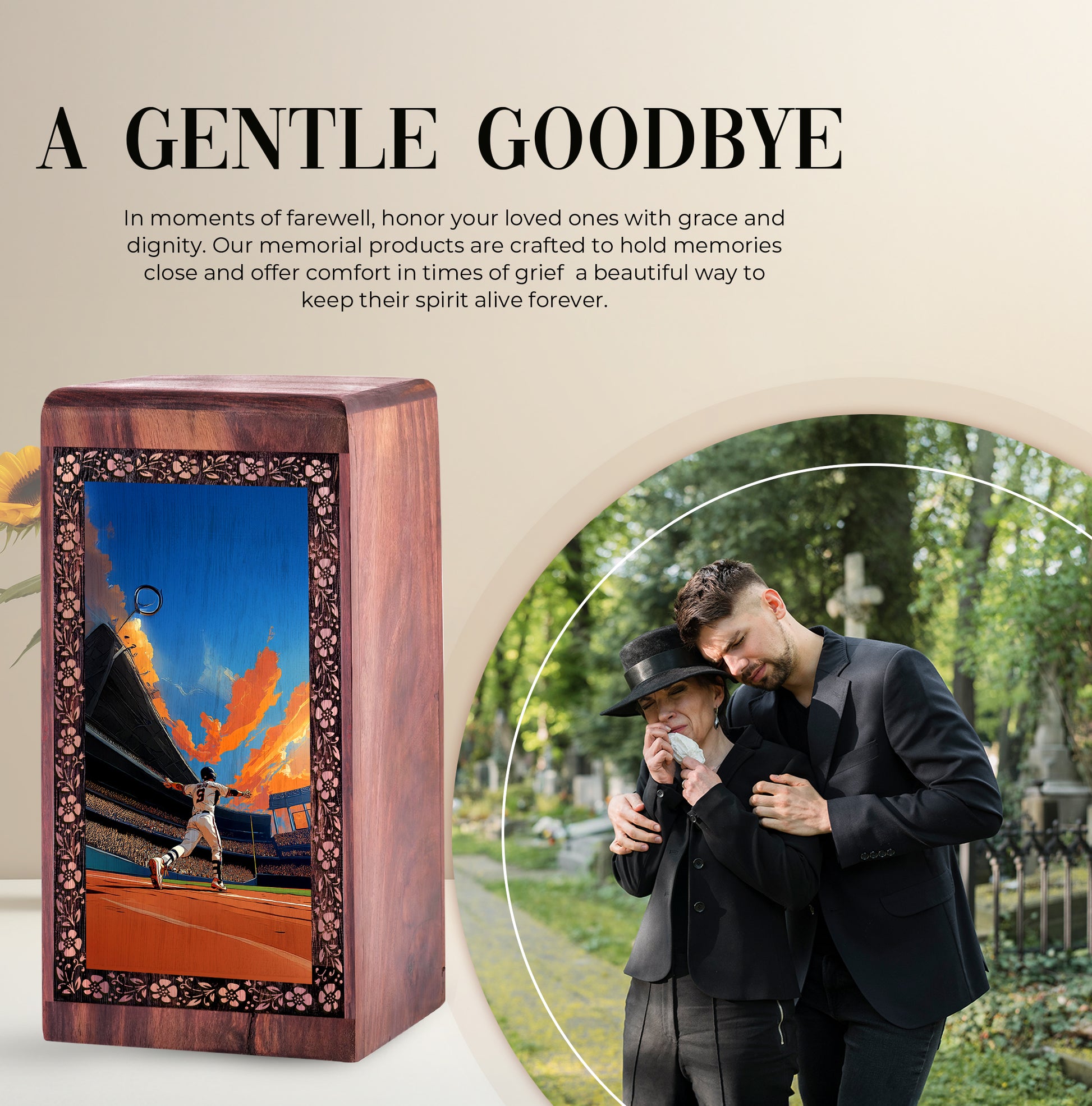 Athletic Triumph Baseball Wooden Urn – Decorative Wooden Memorial Box For Mom & Dad