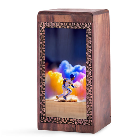 Baseball Sports Momentum Memorial Box – Neon Theme Wooden Cremation Urn For Male