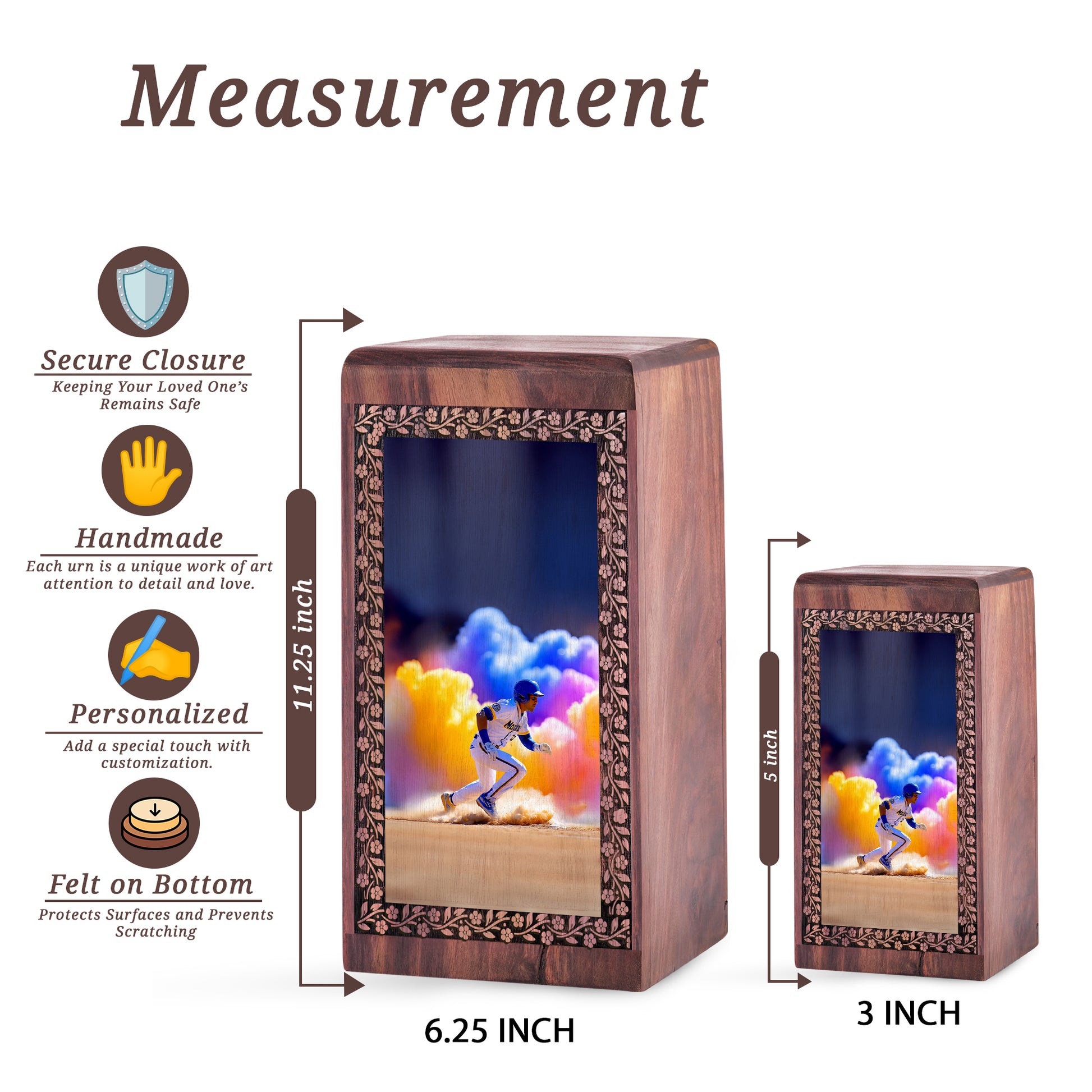 Baseball Sports Momentum Memorial Box – Neon Theme Wooden Cremation Urn For Male