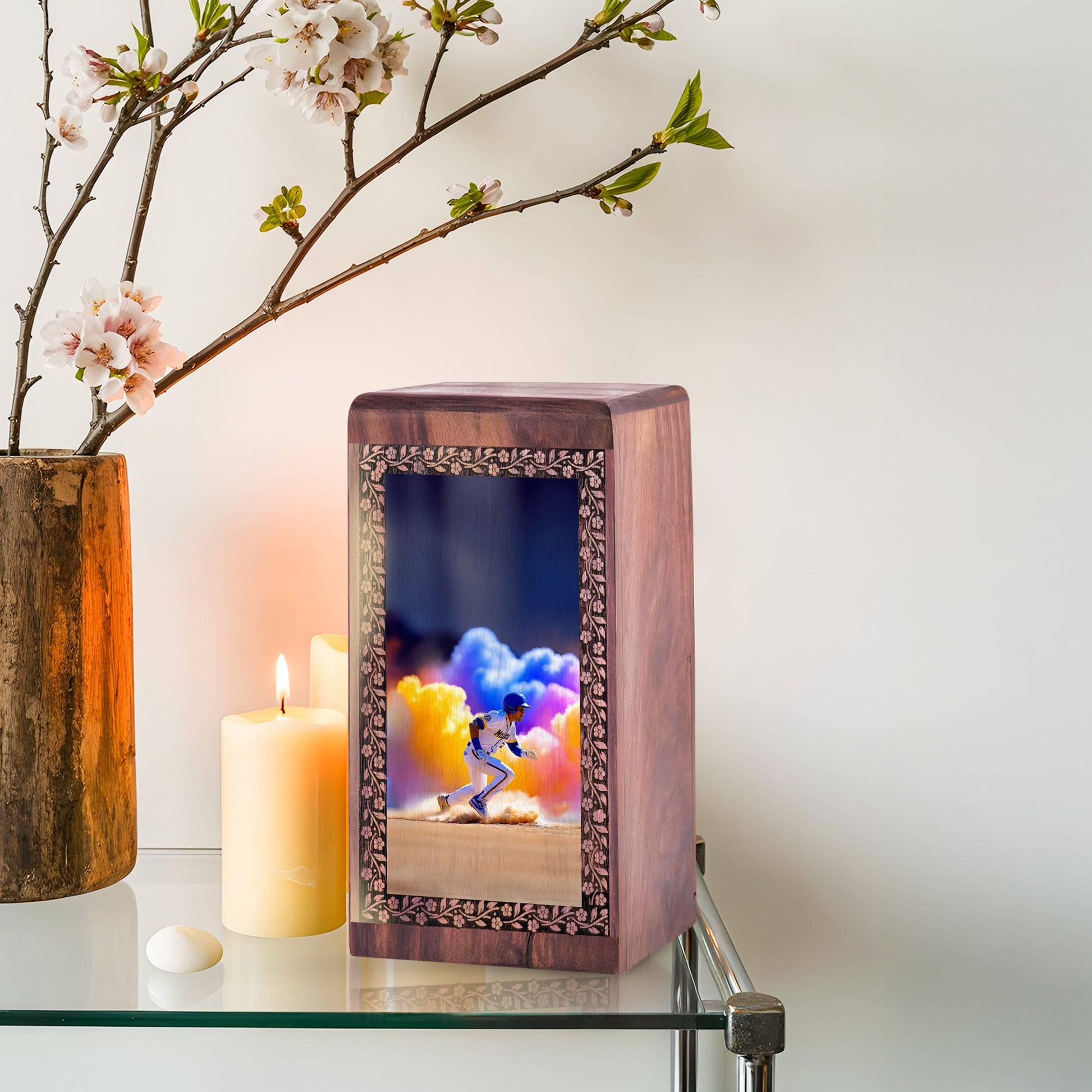 Baseball Sports Momentum Memorial Box – Neon Theme Wooden Cremation Urn For Male