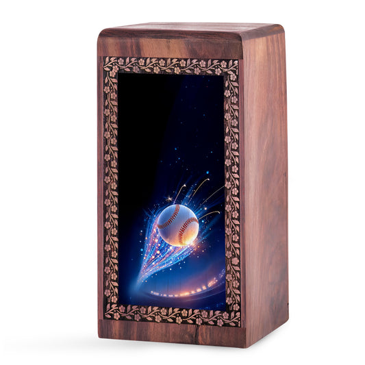 Baseball Light Trail Memorial Urn For Burial – Handmade Wooden Keepshake Urn
