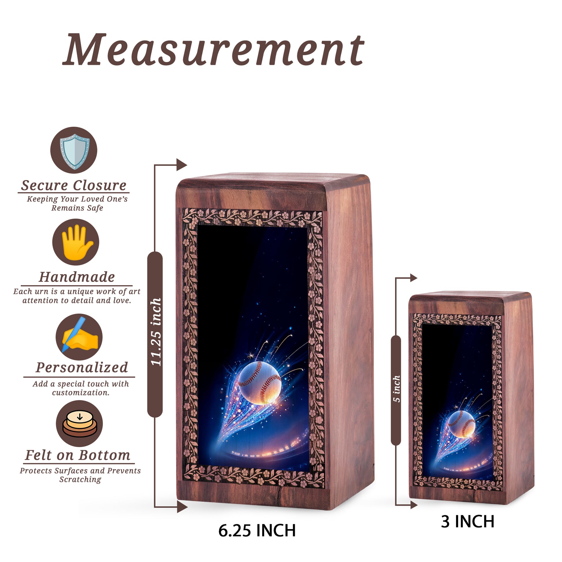Baseball Light Trail Memorial Urn For Burial – Handmade Wooden Keepshake Urn