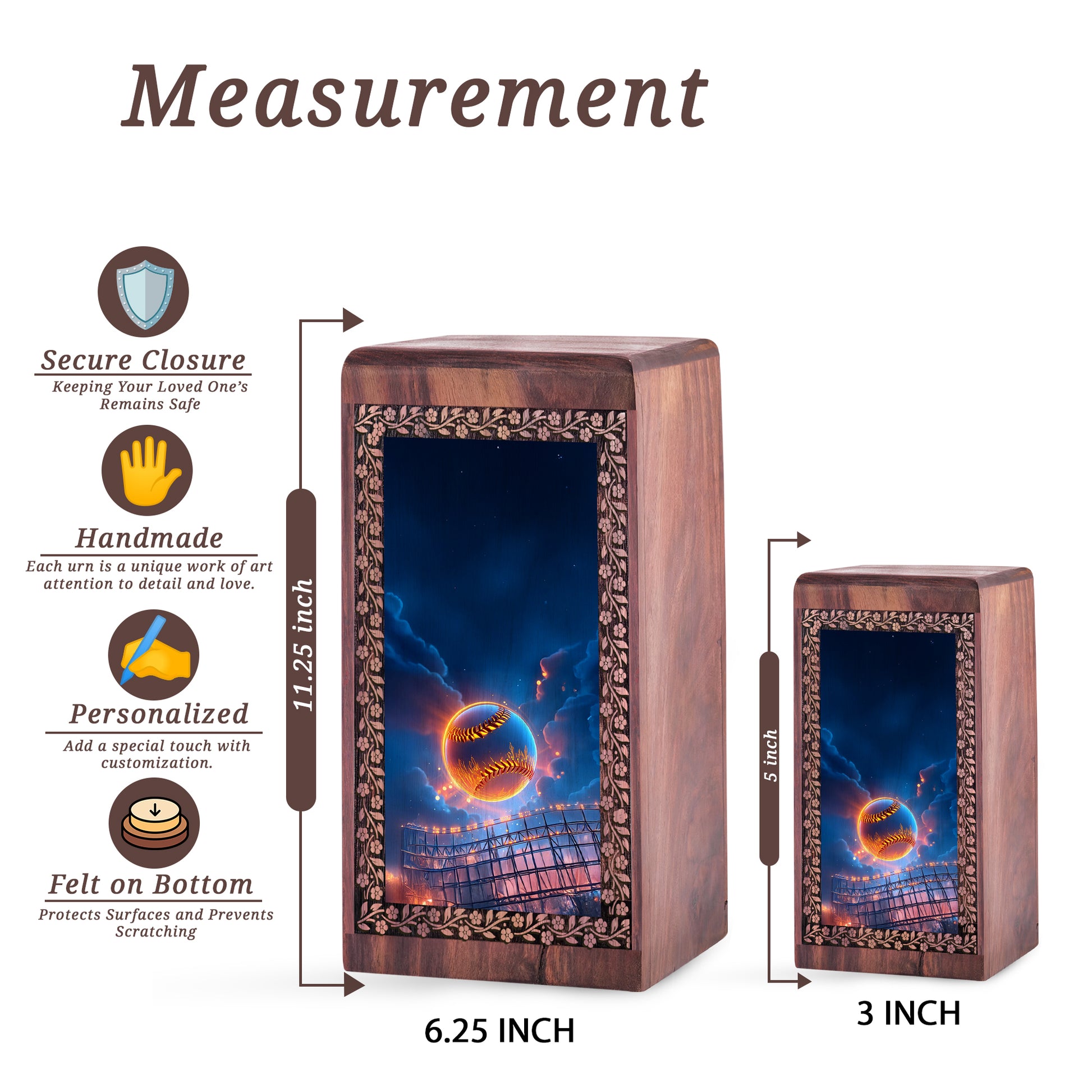 Cosmic Baseball Arena Cremation Urn – Premium Memorial Wood Urn For Mom & Dad