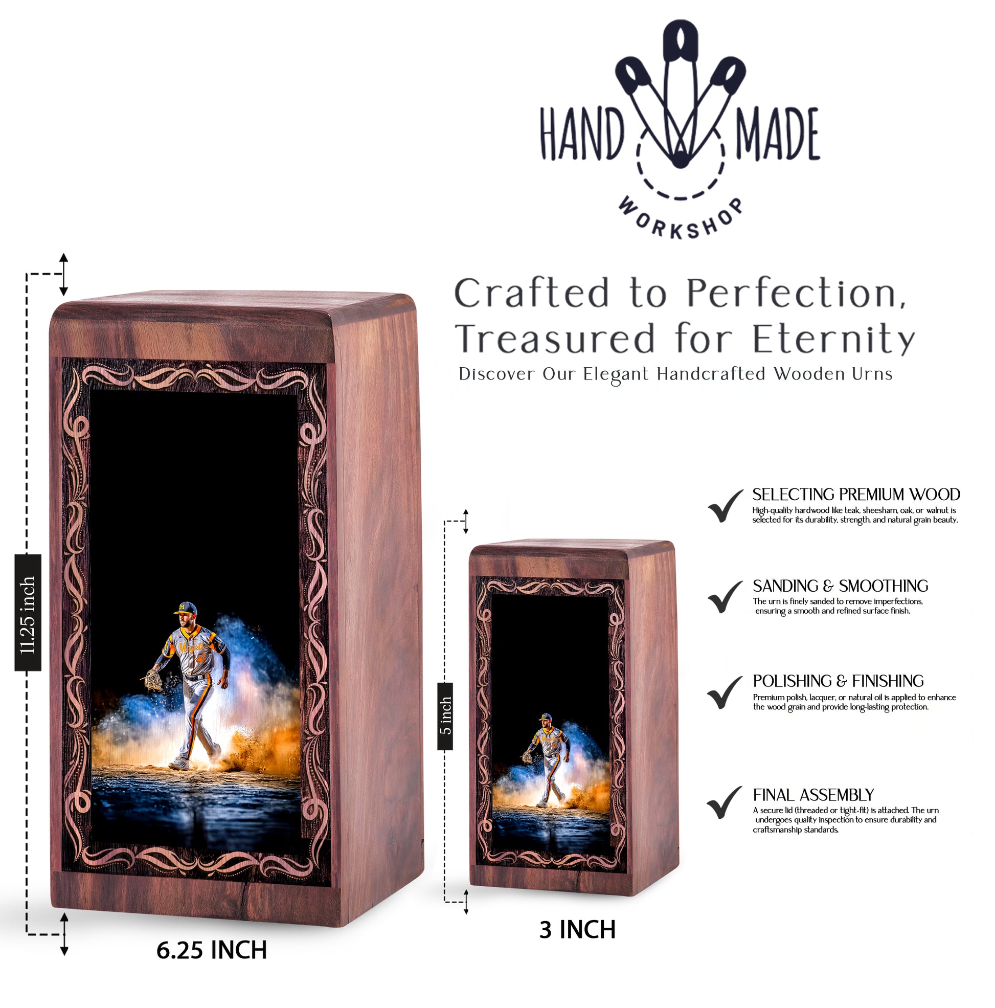 Baseball Spirit Memorial Box For Burial – Wooden Box Urns For Human Ashes Adult