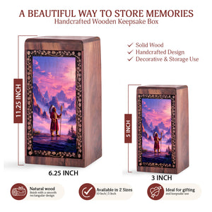 Native American Warrior Spirit Theme Urn – Premium Wooden Cremation Urn Box Adults