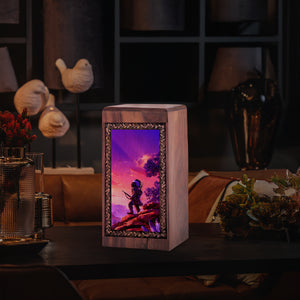 Purple Horizon Warrior Theme Memorial Urn For Adults - Wooden Keepsake Cremation Urns