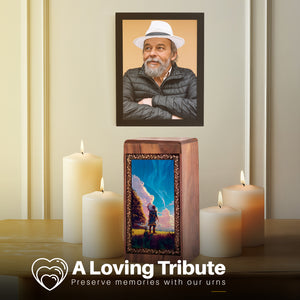 Divine Sky Reflection Theme For Ashes – Handmade Wooden Box For Burial