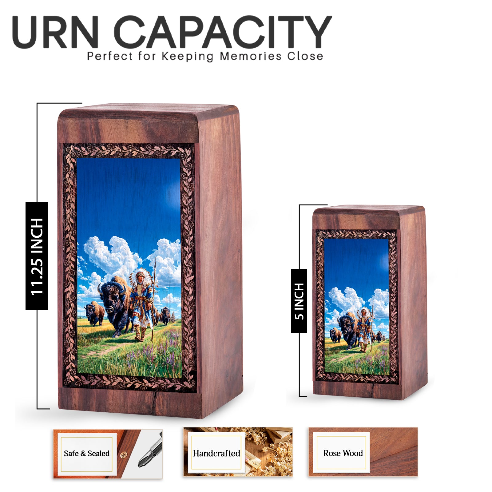 Native American Funeral Urn For Human - Buffalo Spirit Legacy Theme Keepsake Box For Men