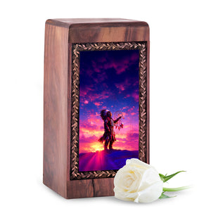 Sacred Spirit Protection Theme Wooden Urn - Rosewood Memorial Urn Box For Female