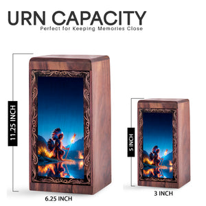 Premium Native Wooden Urn Box - Guardian Flame Theme Keepshake For Burial