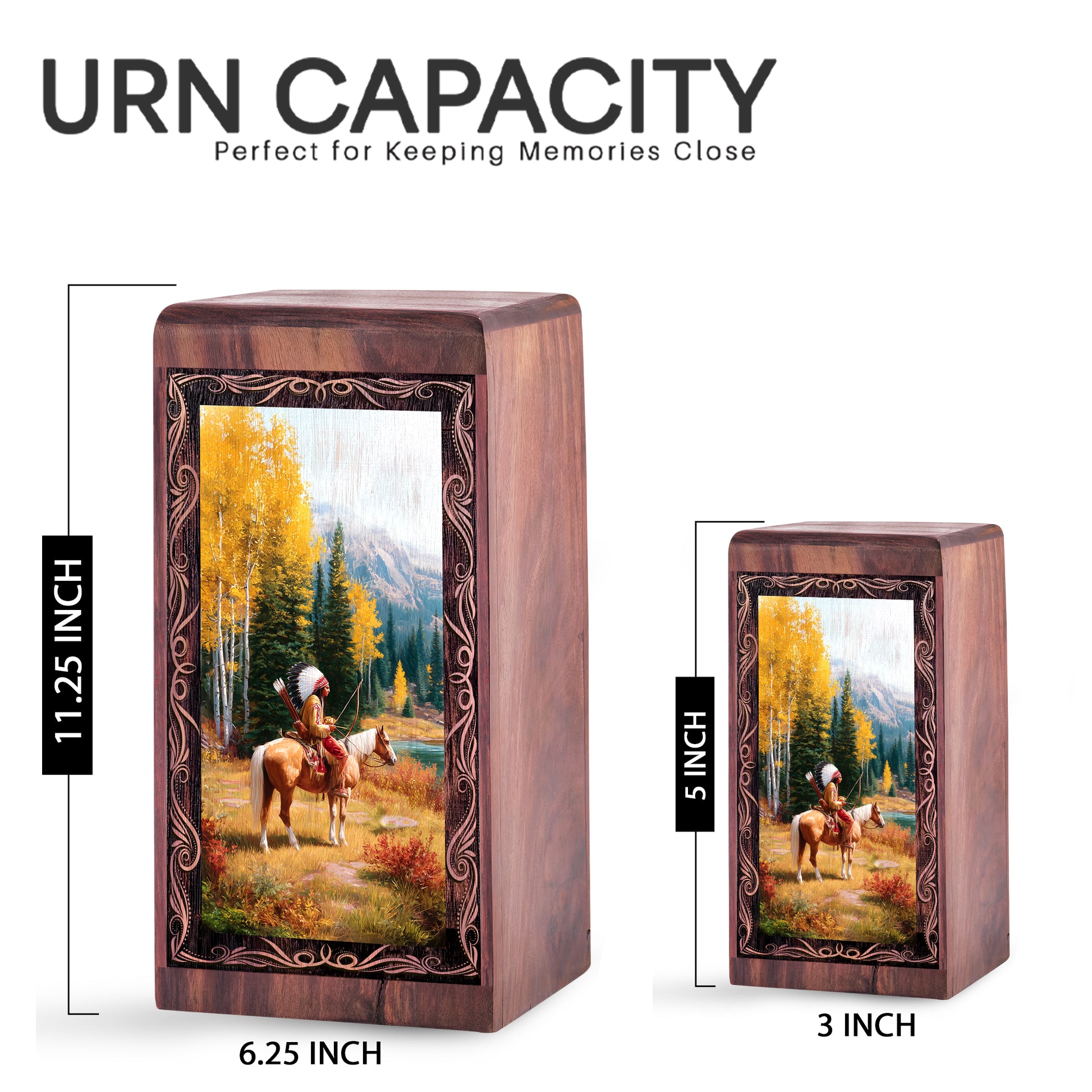 Native Horse Journey Theme Memorial Box - Funeral Wooden Urn Box For Ashes Adult
