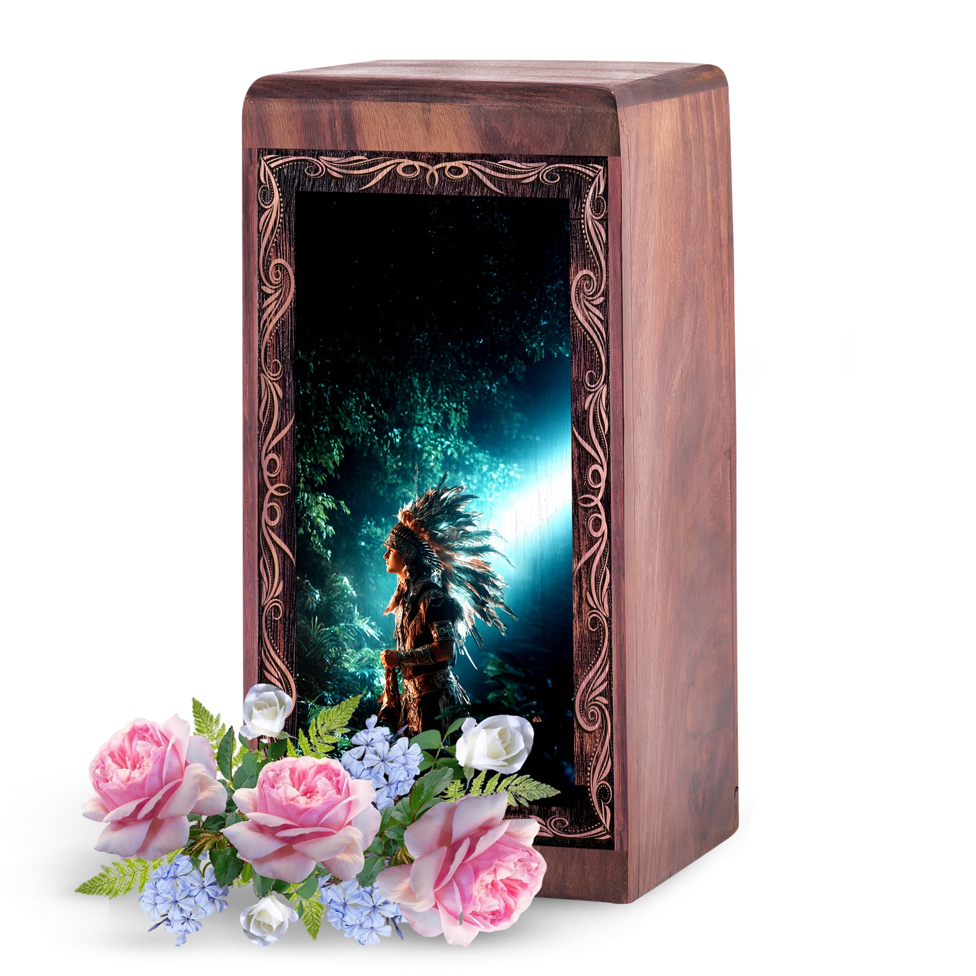 Spirit Native Light Theme Cremation Urn For Ashes - Handmade Wooden Urn For Burial