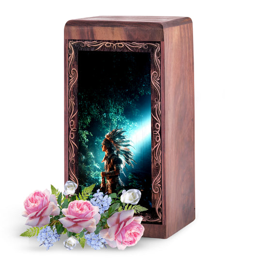 Spirit Native Light Theme Cremation Urn For Ashes - Handmade Wooden Urn For Burial