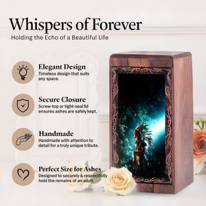 Spirit Native Light Theme Cremation Urn For Ashes - Handmade Wooden Urn For Burial