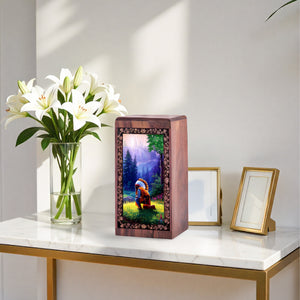 Native Memorial Wood Funeral Urn - Sacred Mountain Light Theme Funeral Urns For Woman