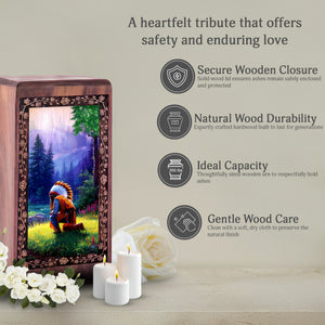 Native Memorial Wood Funeral Urn - Sacred Mountain Light Theme Funeral Urns For Woman
