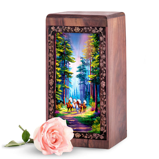 Native American Rider Memorial Urn For Adult Ashes - Wooden Keepshake Box For Man