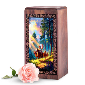 Native American Forest Rider Theme For Burial - Handmade Funeral Urn For Adults Male