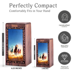 Native American Cremation Urn For Ashes - Horse Riding Theme Keepshake For Mom & Dad