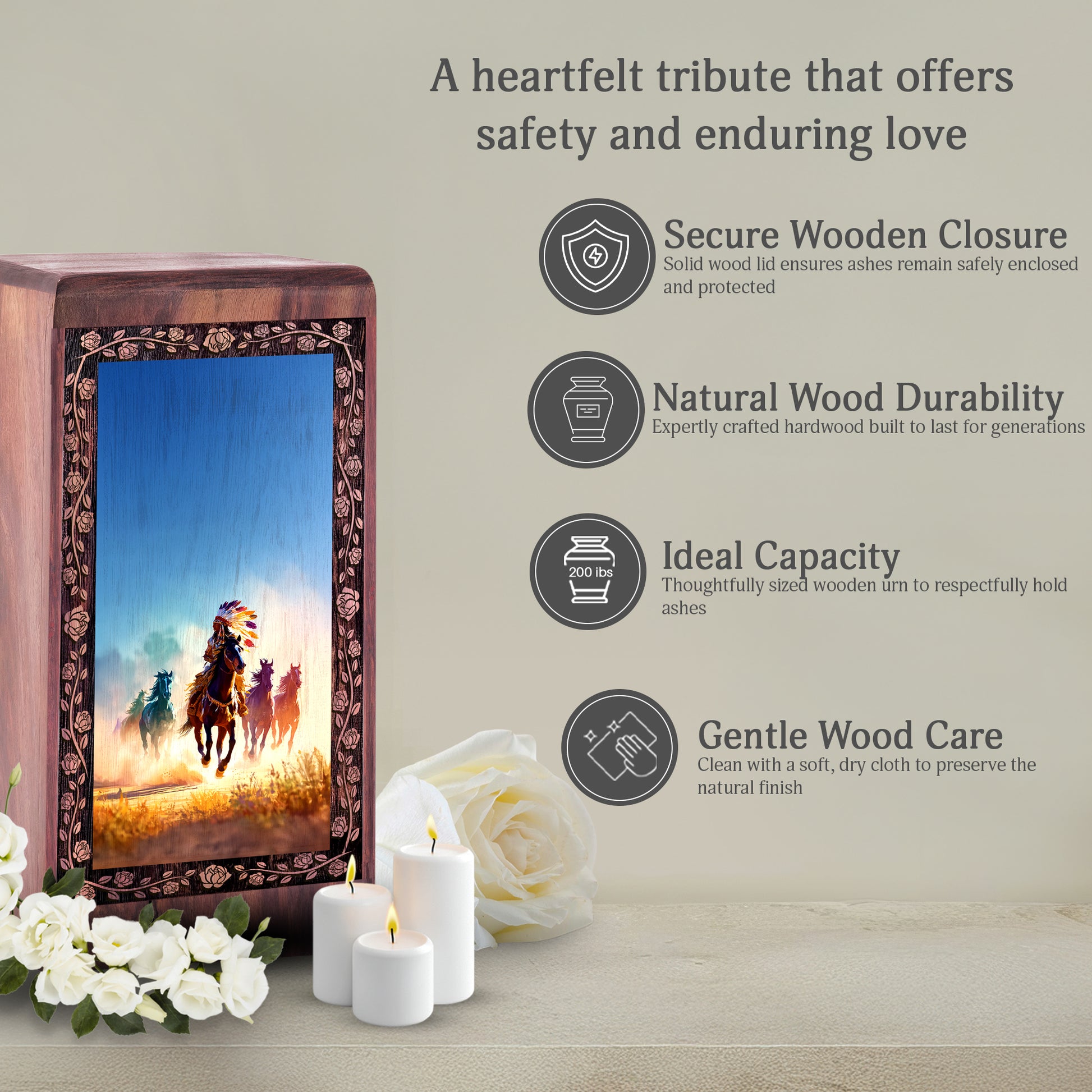 Native American Cremation Urn For Ashes - Horse Riding Theme Keepshake For Mom & Dad