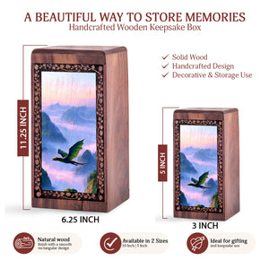 Handcrafted Dragon Mountain Keepsake - Wood Cremation Urn For Adult
