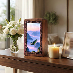 Handcrafted Dragon Mountain Keepsake - Wood Cremation Urn For Adult