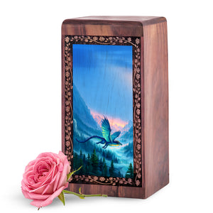 Flying Dragon Theme Memorial Urn - Dragon Wooden Urn For Mom & Dad
