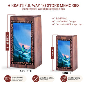 Flying Dragon Theme Memorial Urn - Dragon Wooden Urn For Mom & Dad