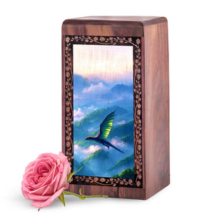 Powerful Spirit Dragon Memorial Urn For Ashes - Handcrafted Wood Box Urn