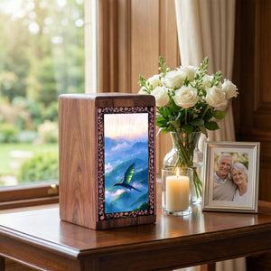 Powerful Spirit Dragon Memorial Urn For Ashes - Handcrafted Wood Box Urn
