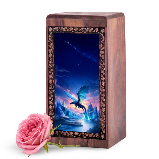 Dragon Wood Cremation Urn For Burial - Adventure Dragon Theme Funeral Boxes