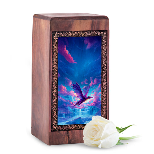 Heavenly Dragon Waterfall Fantasy Keepsake - Wooden Dragon Urn for Adult Male & Female