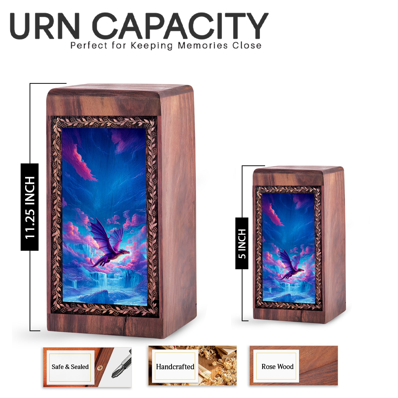 Heavenly Dragon Waterfall Fantasy Keepsake - Wooden Dragon Urn for Adult Male & Female