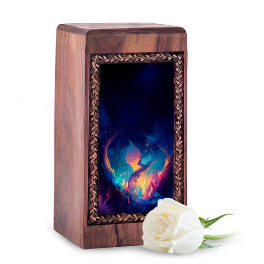 Personalized Wood Dragon Urns for Ashes - Handcrafted Natural Memorial Box