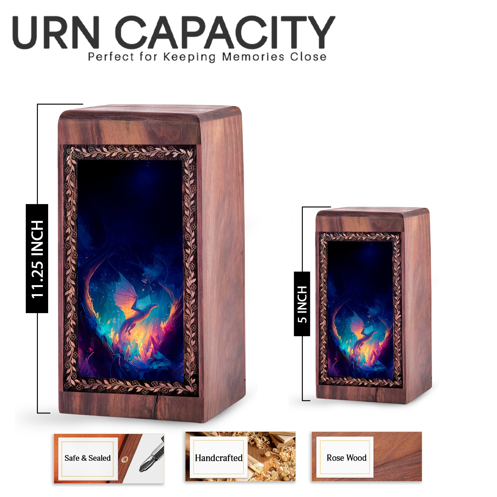 Personalized Wood Dragon Urns for Ashes - Handcrafted Natural Memorial Box