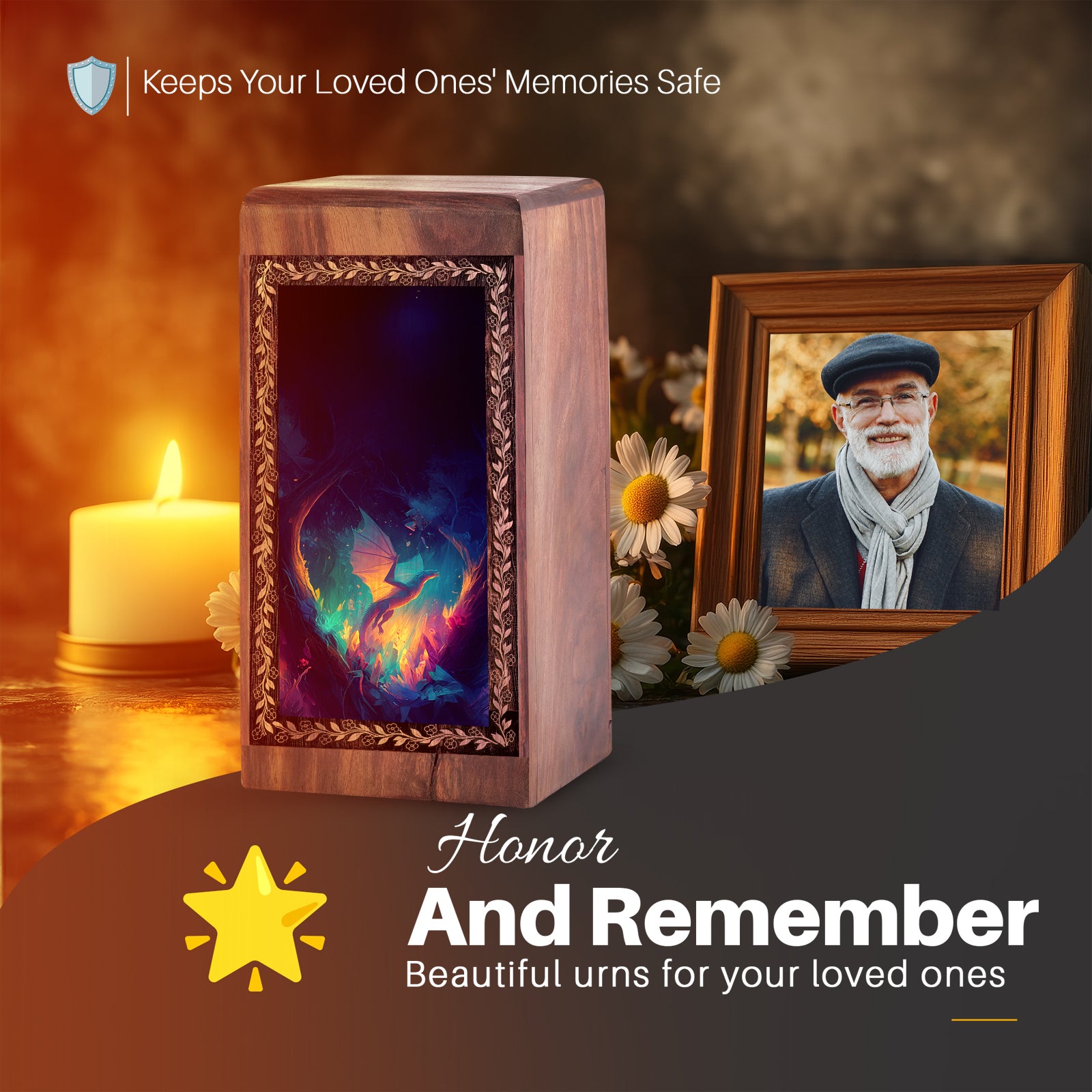Personalized Wood Dragon Urns for Ashes - Handcrafted Natural Memorial Box
